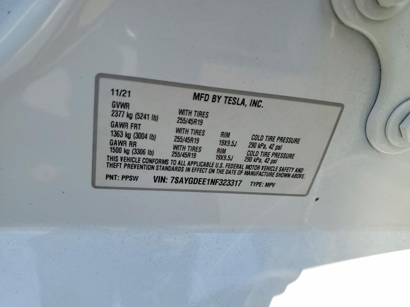 Aukcja sprzedaży 2022 Tesla Model Y, vin: 7SAYGDEE1NF323317, numer aukcji: 62070396