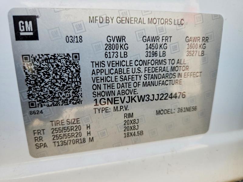 Продажа на аукционе авто 2018 Chevrolet Traverse, vin: 1GNEVJKW3JJ224476, номер лота: 60029186