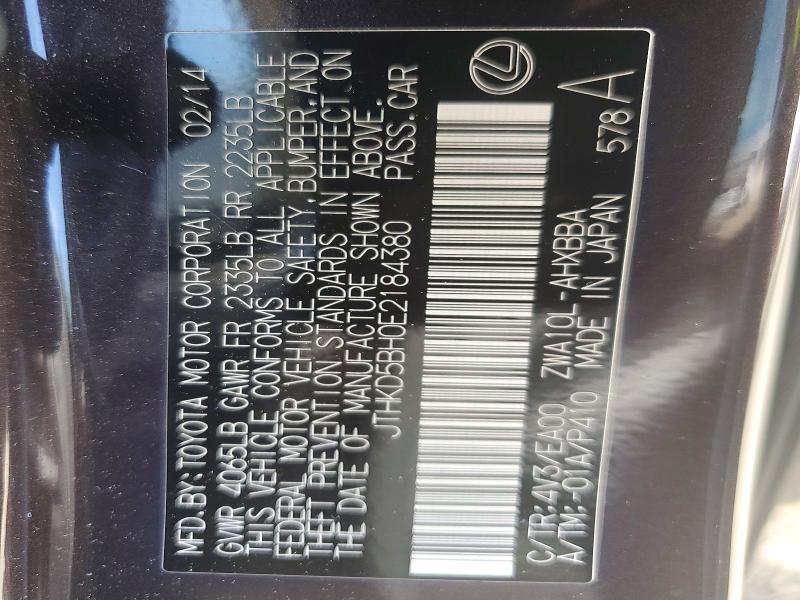 Aukcja sprzedaży 2014 Lexus Ct, vin: JTHKD5BH0E2184380, numer aukcji: 63008146