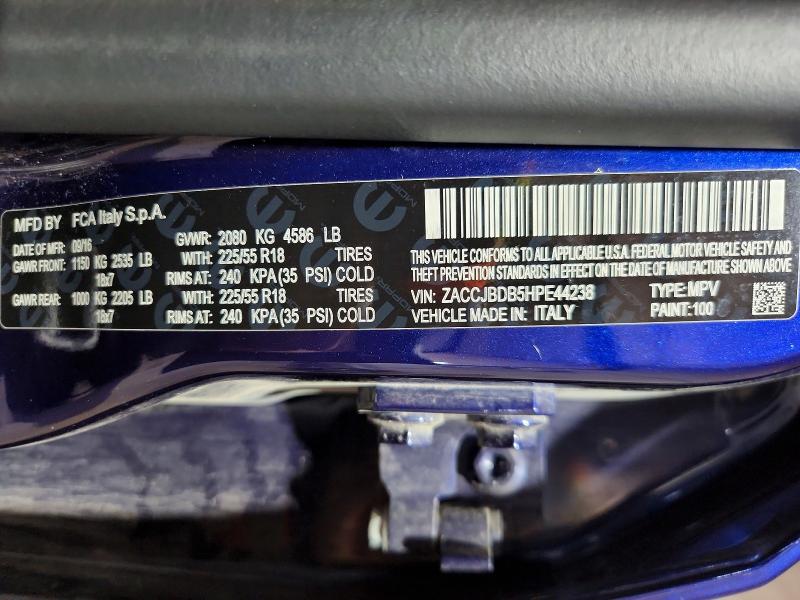 Продаж на аукціоні авто 2017 Jeep Renegade, vin: ZACCJBDB5HPE44238, номер лоту: 59774766