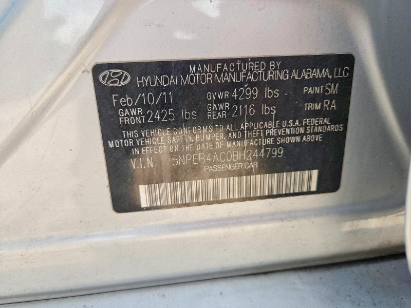 2011 Hyundai Senata მანქანა იყიდება აუქციონზე, vin: 5NPEB4AC0BH244799, აუქციონის ნომერი: 60570996