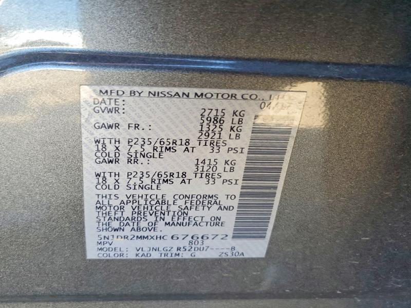 2017 Nissan Pathfinder მანქანა იყიდება აუქციონზე, vin: 5N1DR2MMXHC676672, აუქციონის ნომერი: 60712026