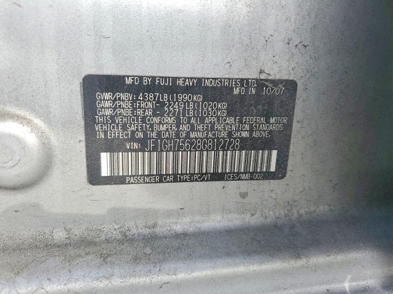 61564896 :رقم المزاد ، JF1GH75628G812728 vin ، 2008 Subaru Impreza مزاد بيع