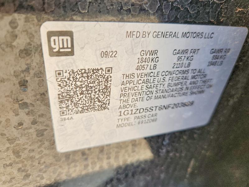 2022 Chevrolet Malibu მანქანა იყიდება აუქციონზე, vin: 1G1ZD5ST6NF203889, აუქციონის ნომერი: 61144896