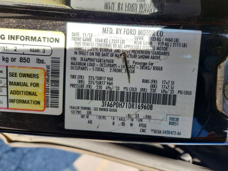 60217056 :رقم المزاد ، 3FA6P0H71DR169608 vin ، 2013 Ford Fusion مزاد بيع