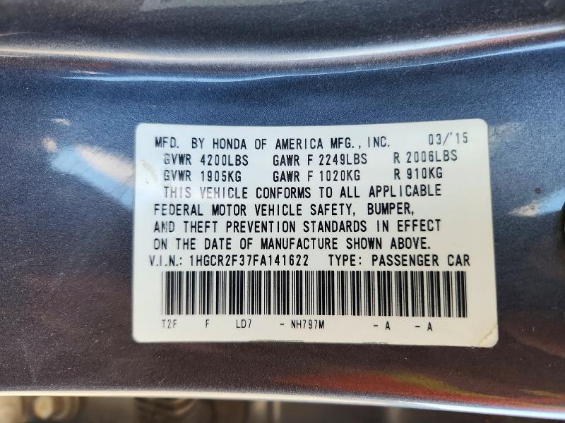 62275336 :رقم المزاد ، 1HGCR2F37FA141622 vin ، 2015 Honda Accord مزاد بيع