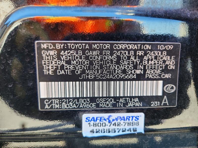 62966076 :رقم المزاد ، JTHBF5C24A2095684 vin ، 2010 Lexus Is 250 مزاد بيع