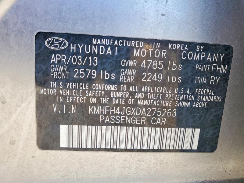 60058806 :رقم المزاد ، KMHFH4JGXDA275263 vin ، 2013 Hyundai Azera مزاد بيع