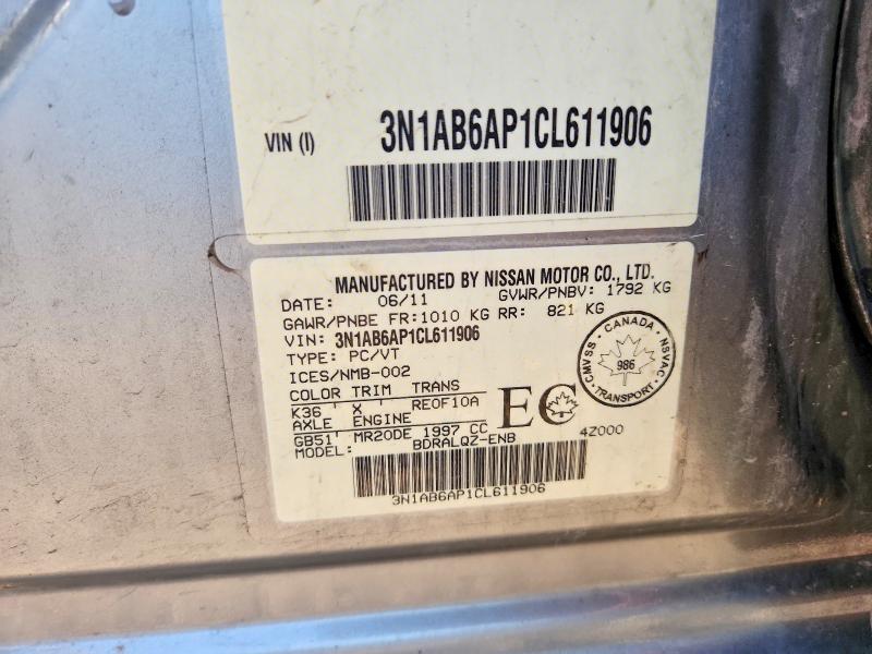 62242796 :رقم المزاد ، 3N1AB6AP1CL611906 vin ، 2012 Nissan Sentra مزاد بيع