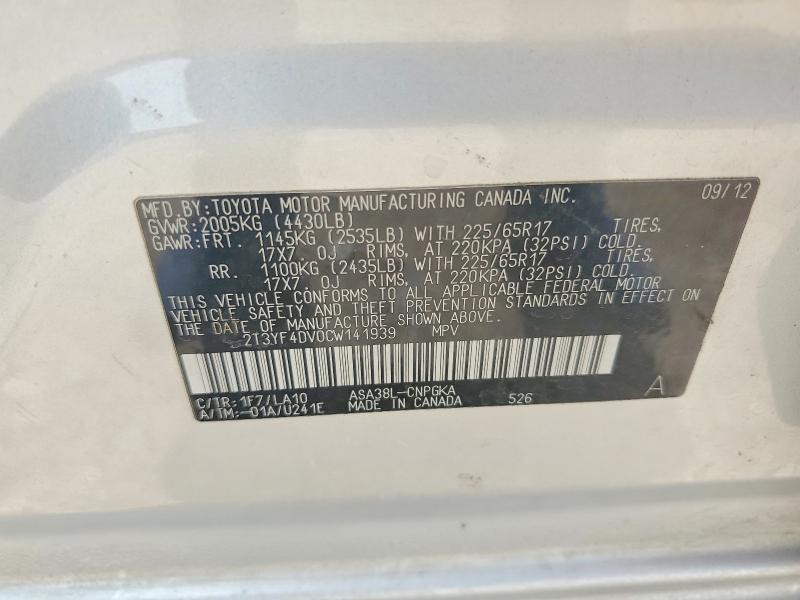 Продажа на аукционе авто 2012 Toyota Rav4, vin: 2T3YF4DV0CW141939, номер лота: 60799086