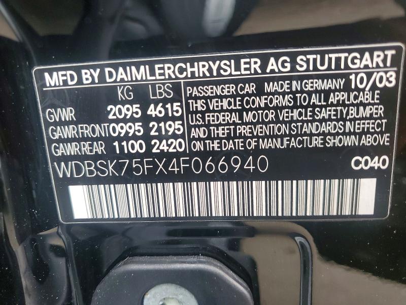 Продажа на аукционе авто 2004 Mercedes-benz Sl, vin: WDBSK75FX4F066940, номер лота: 61550826