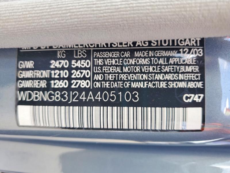 59325166 :رقم المزاد ، WDBNG83J24A405103 vin ، 2004 Mercedes-benz S مزاد بيع