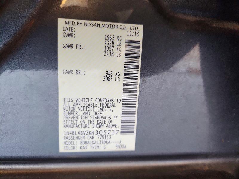 Продажа на аукционе авто 2019 Nissan Altima, vin: 1N4BL4BV2KN305737, номер лота: 62340526
