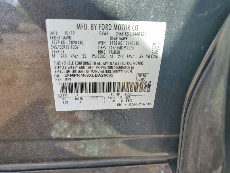 Aukcja sprzedaży 2020 Ford Edge, vin: 2FMPK4K9XLBA26082, numer aukcji: 59279926