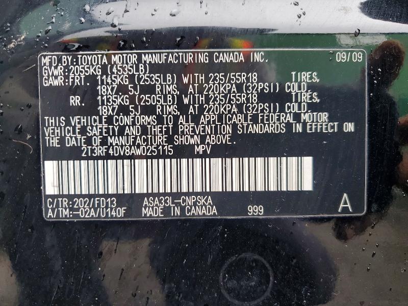 2010 Toyota Rav4 მანქანა იყიდება აუქციონზე, vin: 2T3RF4DV8AW025115, აუქციონის ნომერი: 61142496