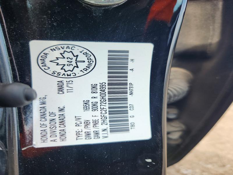 2016 Honda Civic მანქანა იყიდება აუქციონზე, vin: 2HGFC2F72GH004995, აუქციონის ნომერი: 60047926