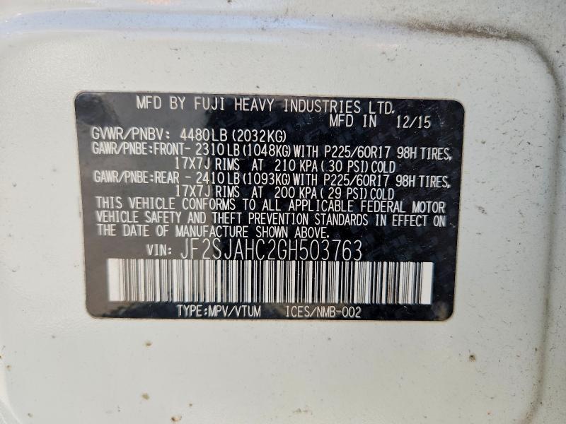 62852786 :رقم المزاد ، JF2SJAHC2GH503763 vin ، 2016 Subaru Forester مزاد بيع