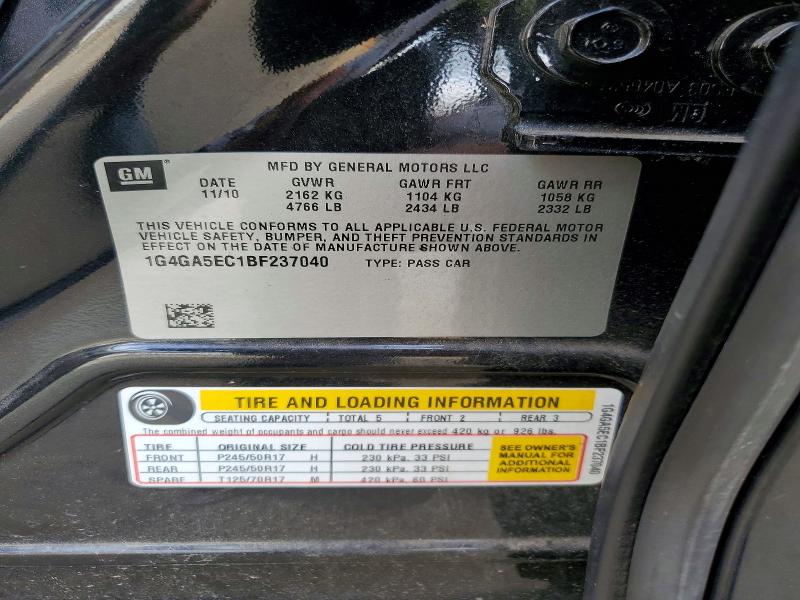 Auction sale of the 2011 Buick Lacrosse, vin: 1G4GA5EC1BF237040, lot number: 61480516