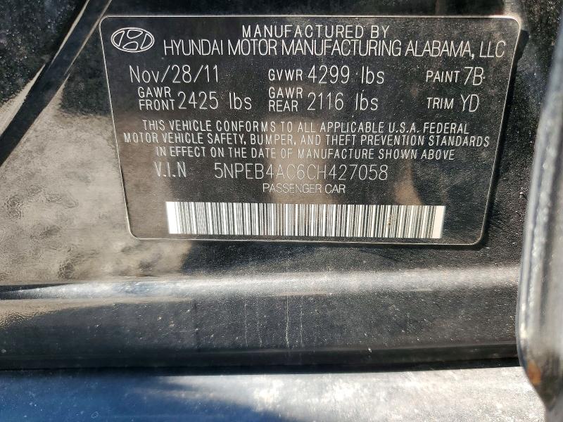 Продажа на аукционе авто 2012 Hyundai Sonata, vin: 5NPEB4AC6CH427058, номер лота: 63482706