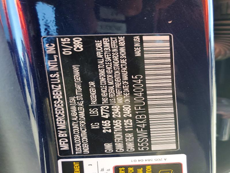 61990916 :رقم المزاد ، 55SWF4KB1FU040045 vin ، 2015 Mercedes-benz C مزاد بيع