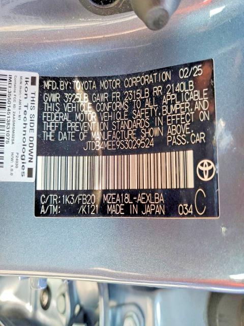 2025 Toyota Corolla მანქანა იყიდება აუქციონზე, vin: JTDB4MEE9S3029524, აუქციონის ნომერი: 61359016