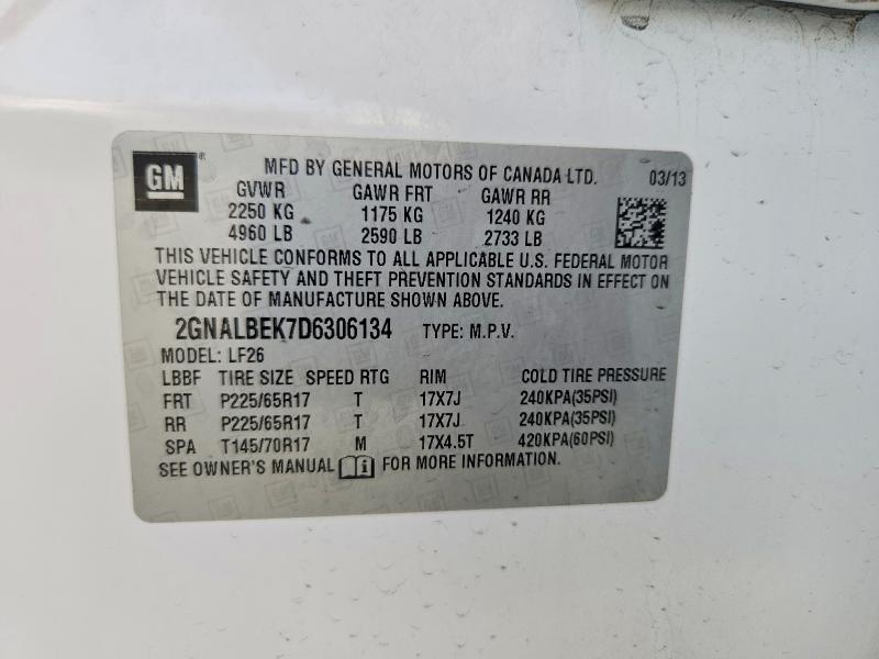 2013 Chevrolet Equinox მანქანა იყიდება აუქციონზე, vin: 2GNALBEK7D6306134, აუქციონის ნომერი: 61700066