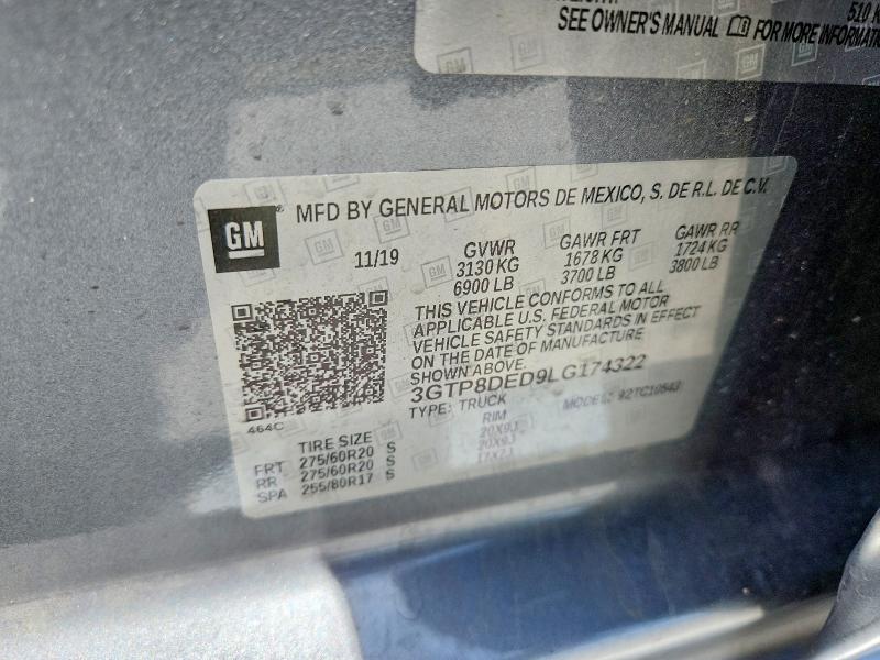 2020 Gmc Sierra მანქანა იყიდება აუქციონზე, vin: 3GTP8DED9LG174322, აუქციონის ნომერი: 62672506