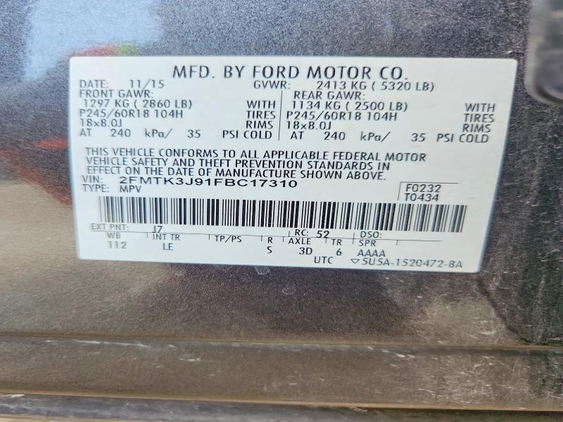 Продажа на аукционе авто 2015 Ford Edge, vin: 2FMTK3J91FBC17310, номер лота: 60836406