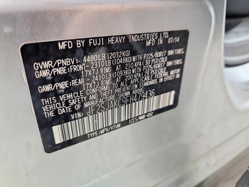 Продажа на аукционе авто 2015 Subaru Forester, vin: JF2SJAKC9FH479436, номер лота: 59289796