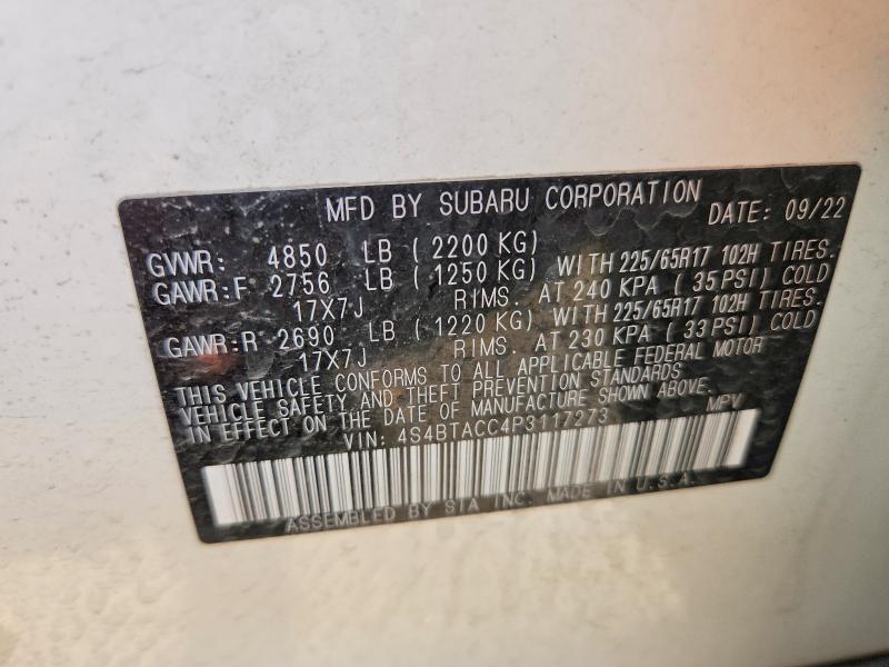 Продаж на аукціоні авто 2023 Subaru Outback, vin: 4S4BTACC4P3117273, номер лоту: 59404356