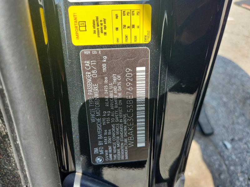 2011 Bmw 328 მანქანა იყიდება აუქციონზე, vin: WBAKE3C53BE769209, აუქციონის ნომერი: 59350676