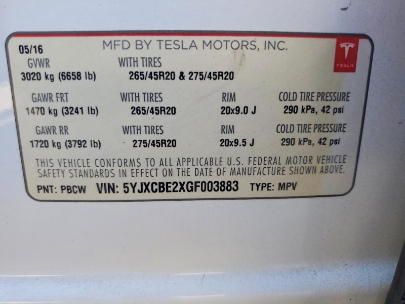 Aukcja sprzedaży 2016 Tesla Model X, vin: 5YJXCBE2XGF003883, numer aukcji: 60696736