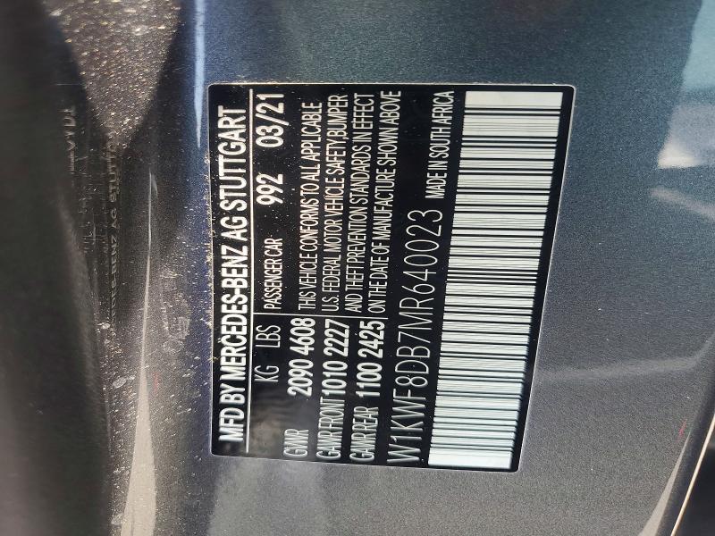 62980136 :رقم المزاد ، W1KWF8DB7MR640023 vin ، 2021 Mercedes-benz C مزاد بيع