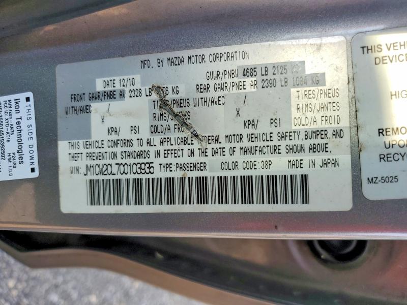 Aukcja sprzedaży 2012 Mazda 5, vin: JM1CW2CL7C0103935, numer aukcji: 62525426