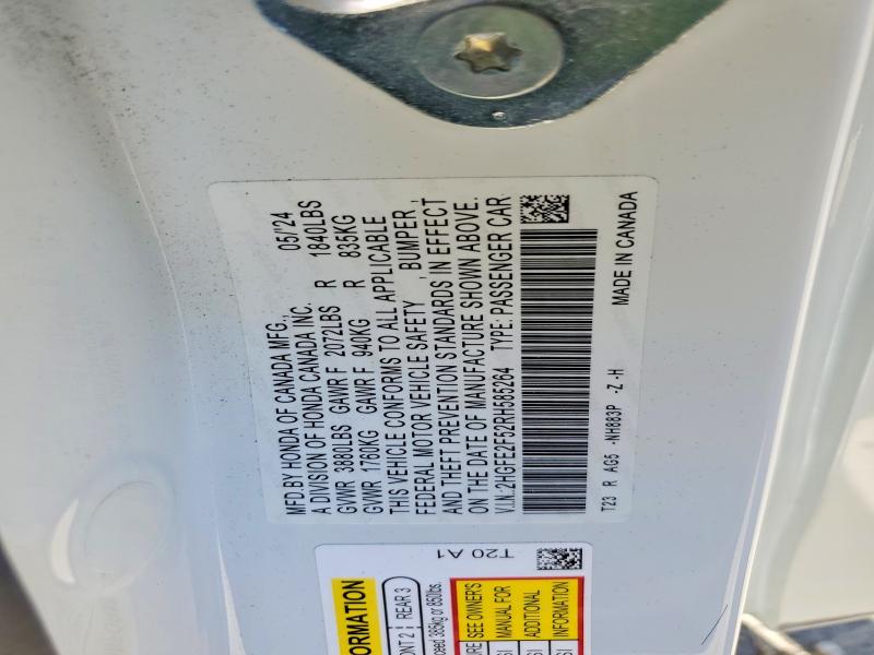 Aukcja sprzedaży 2024 Honda Civic, vin: 2HGFE2F52RH585264, numer aukcji: 62843016