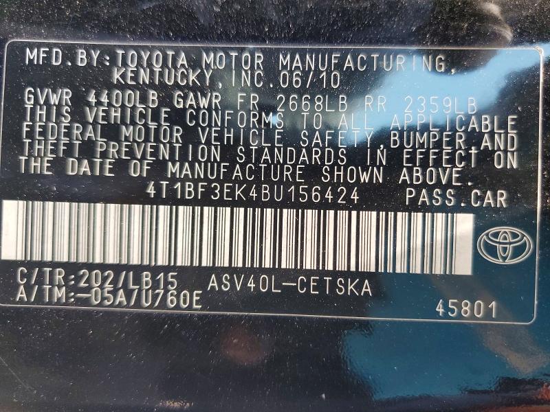 Продаж на аукціоні авто 2011 Toyota Camry, vin: 4T1BF3EK4BU156424, номер лоту: 60527556