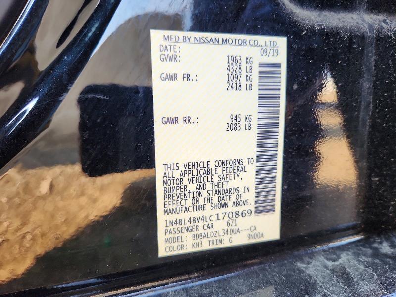 2020 Nissan Altima მანქანა იყიდება აუქციონზე, vin: 1N4BL4BV4LC170869, აუქციონის ნომერი: 61615316