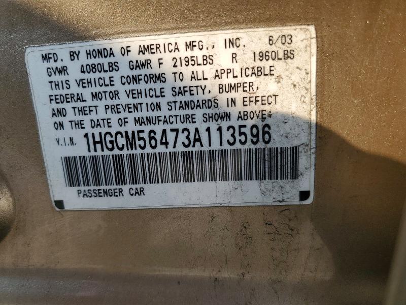 Aukcja sprzedaży 2003 Honda Accord, vin: 1HGCM56473A113596, numer aukcji: 61473496