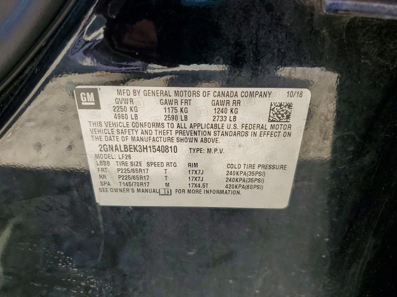 2017 Chevrolet Equinox მანქანა იყიდება აუქციონზე, vin: 2GNALBEK3H1540810, აუქციონის ნომერი: 59793236