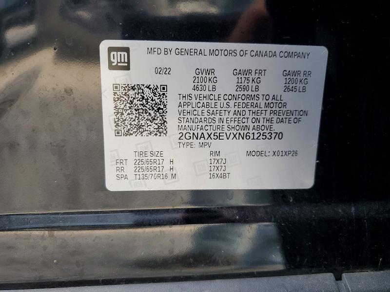 Продажа на аукционе авто 2022 Chevrolet Equinox, vin: 2GNAX5EVXN6125370, номер лота: 62765956