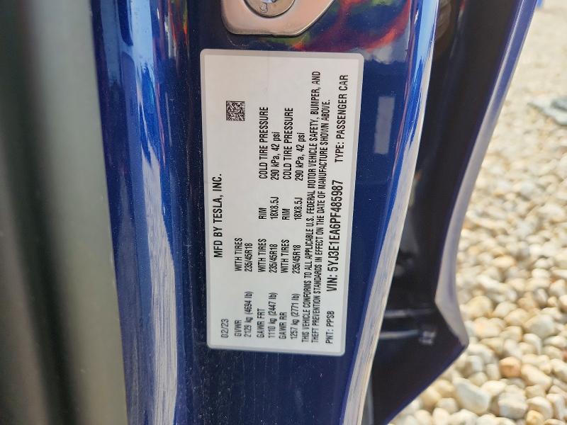 Продаж на аукціоні авто 2023 Tesla Model 3, vin: 5YJ3E1EA6PF485987, номер лоту: 60765816