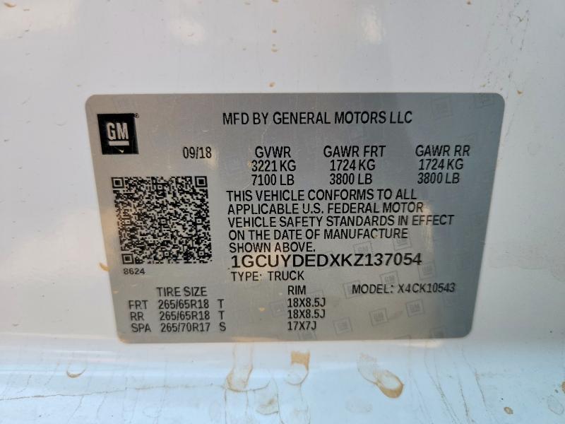 Aukcja sprzedaży 2019 Chevrolet Silverado, vin: 1GCUYDEDXKZ137054, numer aukcji: 59270566