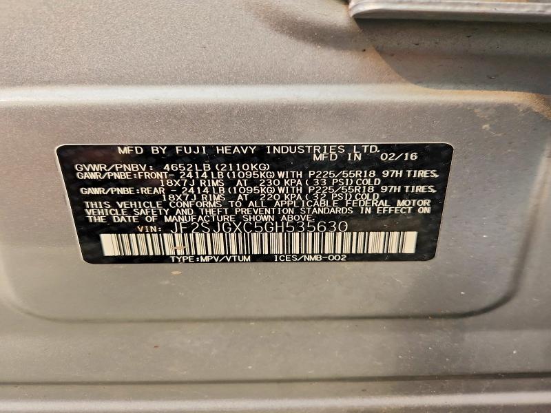 61535466 :رقم المزاد ، JF2SJGXC5GH535630 vin ، 2016 Subaru Forester مزاد بيع