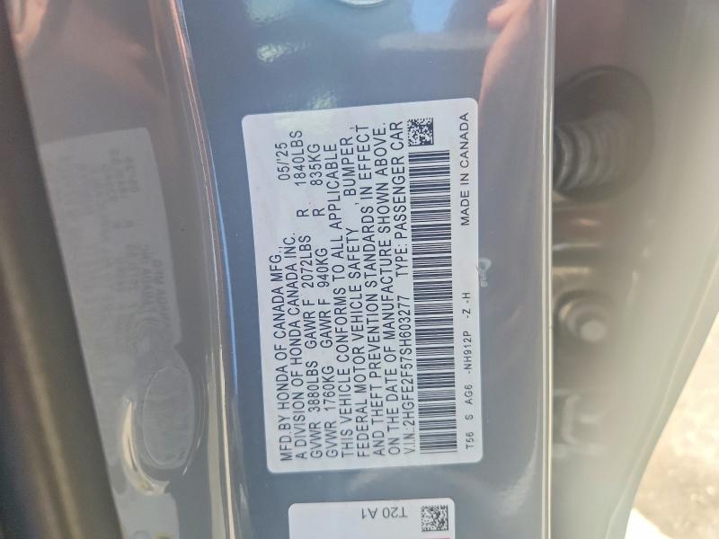 Продажа на аукционе авто 2025 Honda Civic, vin: 2HGFE2F57SH603277, номер лота: 62055766