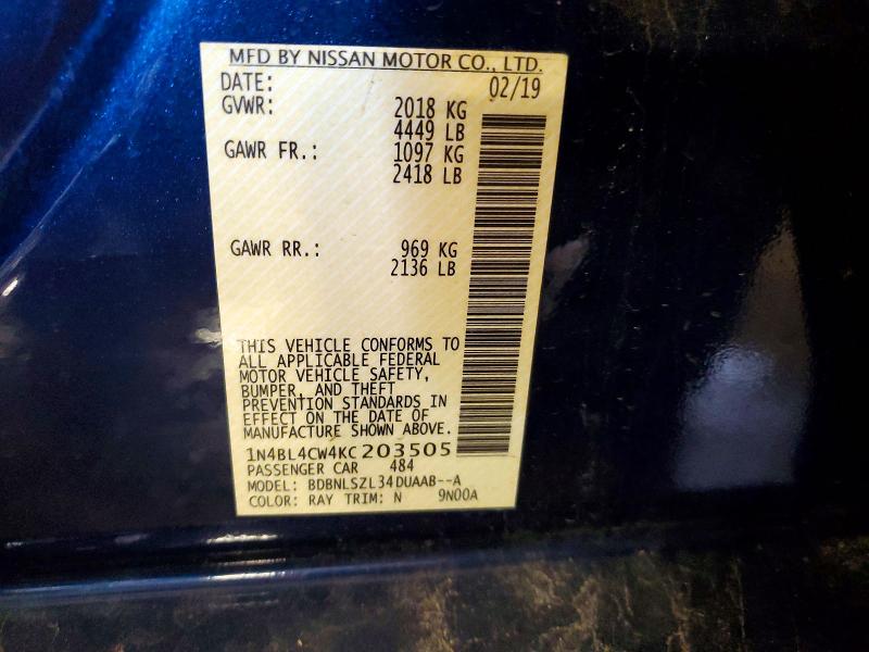Aukcja sprzedaży 2019 Nissan Altima, vin: 1N4BL4CW4KC203505, numer aukcji: 60780066