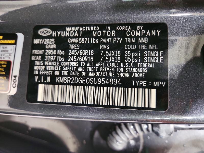 62593516 :رقم المزاد ، KM8R2DGE0SU954894 vin ، 2025 Hyundai Palisade مزاد بيع