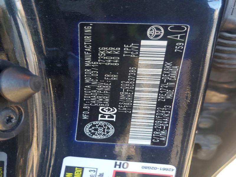 Aukcja sprzedaży 2016 Toyota Corolla, vin: 2T1BURHE7GC637386, numer aukcji: 60432576