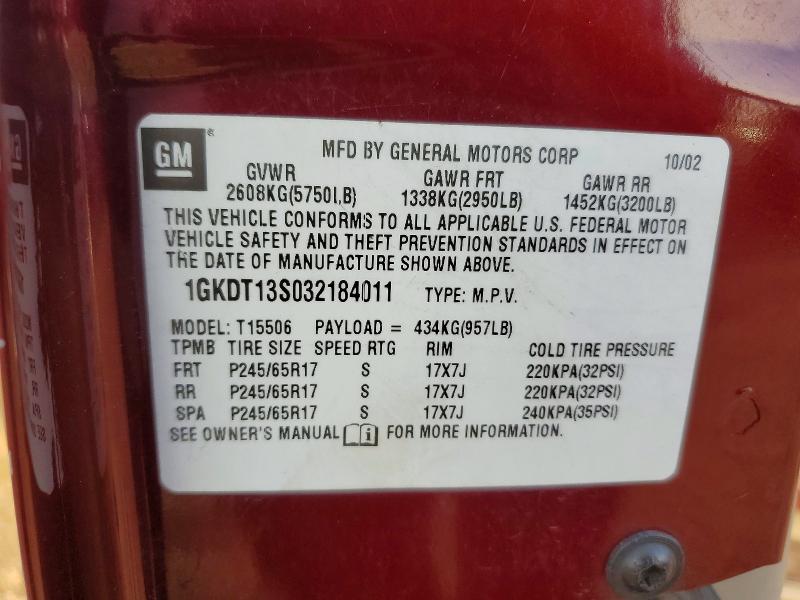 59886746 :رقم المزاد ، 1GKDT13S032184011 vin ، 2003 Gmc Envysleslt مزاد بيع