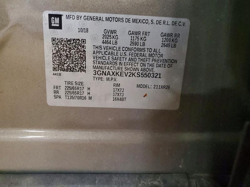 Aukcja sprzedaży 2019 Chevrolet Equinox, vin: 3GNAXKEV2KS550321, numer aukcji: 60743636