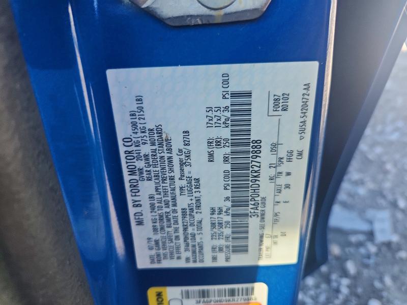 Aukcja sprzedaży 2019 Ford Fusion, vin: 3FA6P0HD9KR279888, numer aukcji: 61936236